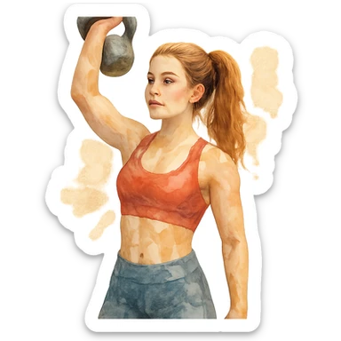 watercolor style sport girl with kettlebell sticker