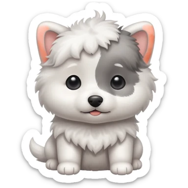 a white cute baby dog with a gray stain on one eye sticker