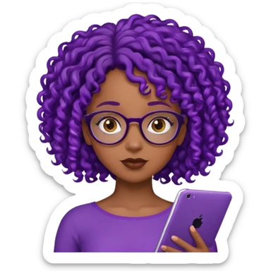 this emoji 🤓 but it’s a black girl with purple black curly hair no shoulders  sticker