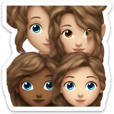 Long brown hair girl hugging medium brown hair girl. White skin. Both have blue eyes.  sticker