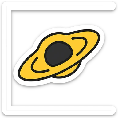 Enhance the black hole with a bright yellow accretion disk, making it more impressive and scientifically accurate with gravitational distortion. Maintain a clear icon style that is visually striking and astrophysically accurate, with no background. sticker