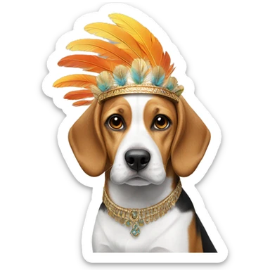 Beagle with feathered headdress  sticker