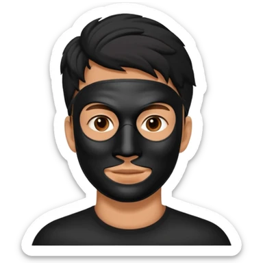 men's face with black charcoal facial mask sticker