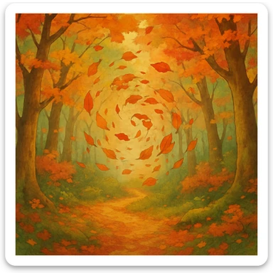 magical autumn forest with swirling colorful leaves sticker