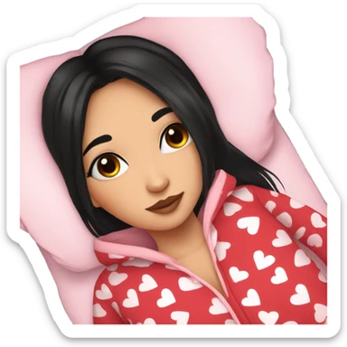 Girl in red heart pjs sleep black hair sticker