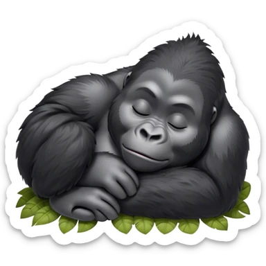 Meme-Worthy cute Sleeping mountain Gorilla Portrait Emoji, Head resting peacefully with a contented smile, showcasing a luxuriously thick black and grey-flecked Fur and eyes gently closed in serene slumber, Simplified yet hilariously adorable features, highly detailed, glowing with a soft, drowsy jungle light, high shine, relaxed and utterly lovable, stylized with an air of playful laziness, bright and heartwarming, soft glowing outline, capturing the essence of a sleeping mountain that feels destined to become the next viral sensation of adorable rest! sticker
