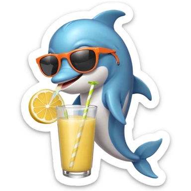 A dolphin wears a cool sunglasses while drink a lemonade smoothie sticker