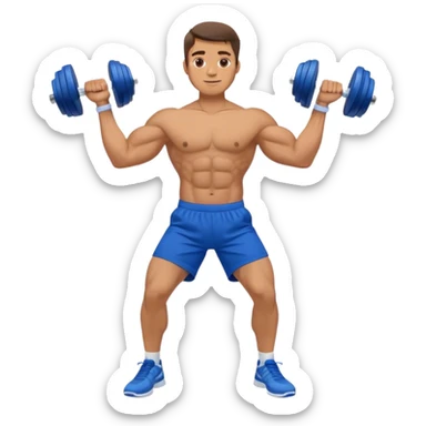 man with blue shorts doing side-lateral raise (T pose) with light dumbbells sticker