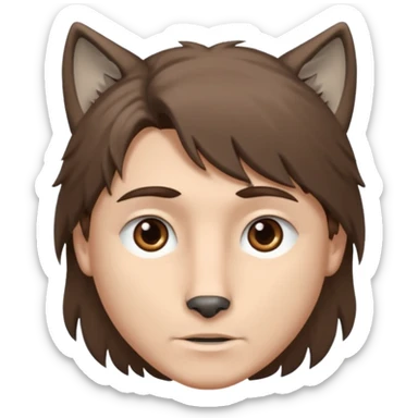 A young white boy with brown hair and eyes, with slightly long, straight and disheveled hair with wolf cut, Make it look aesthetic,  sticker