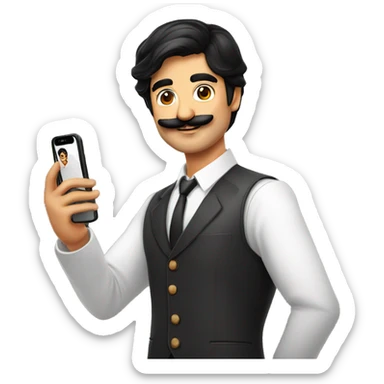 stylish sardar man with black hair, moustaches taking selfie sticker
