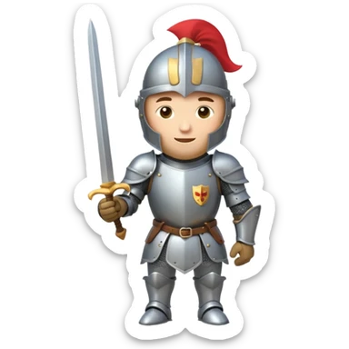 A cartoon knight in full armor with a closed helmet, winking flirtatiously. The knight's head is tilted slightly to the side, one eye closed in a wink, one arm on the hip, and legs slightly apart. sticker