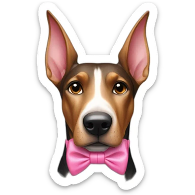 a-white-doberman-with-a-pink-bow-tie-on-the-neck-straight-ears,-a-black-one-and-a-brown-one sticker