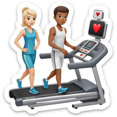 patient on a treadmill with heart monitor and a doctor supervising, representing a stress test sticker