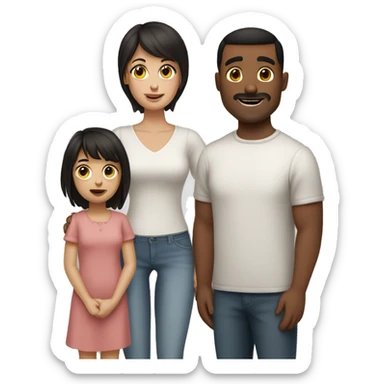 White mom black hair Hispanic dad short dark brown hair little girl brown hair with bangs little boy short brown hair sticker