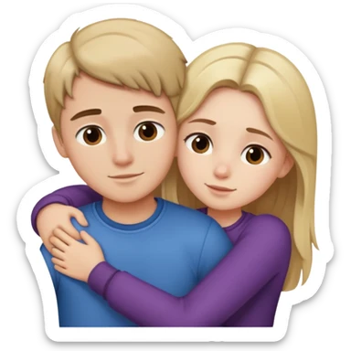 Girl with long brown hair and boy with short blonde hugging  sticker