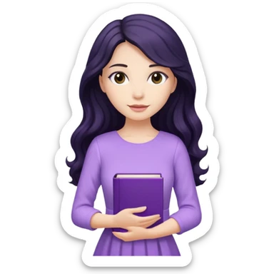 Long Hair Women with purple Book, Black wavy hair, light dress sticker