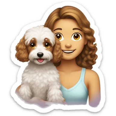 smiling girl with cavoodle sitting sticker