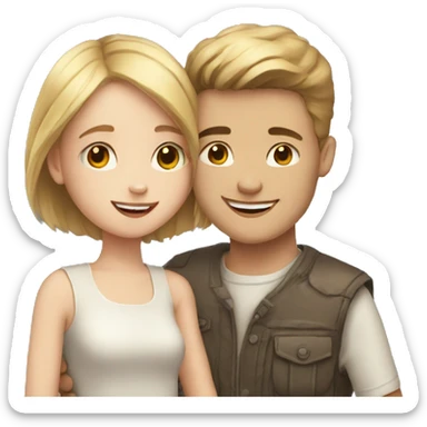 White skin Young man and girl hugs with heart sticker