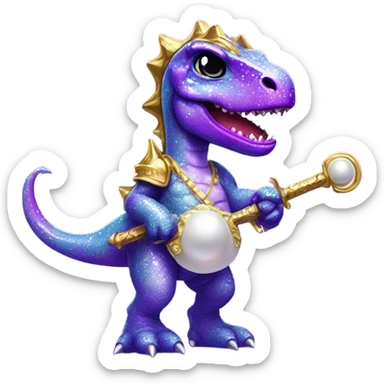 Lisa frank glitter purple dinosaur with sword and pearls sticker
