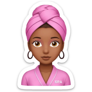 Brown skin girl wearing a pink spa outfit  sticker