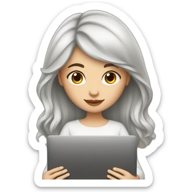 Beautiful programmer girl with brown hair working with MacBook sticker