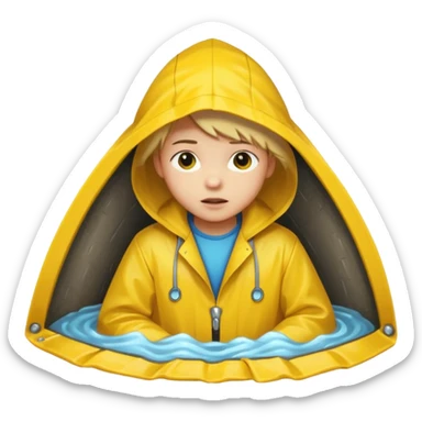 Enfant a caouet jaune coucher devant un égout et il pleut sticker