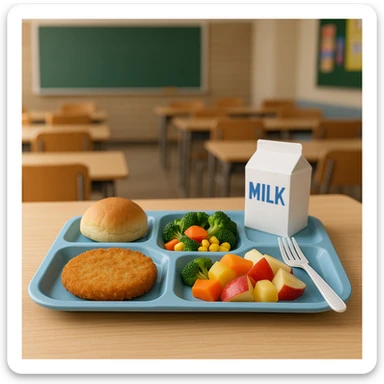 a cafeteria tray with food, school background sticker