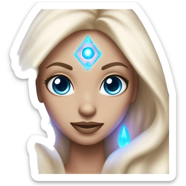 magical diva with thin pink andromedan skin long hair and blue eyes glowing third eye sticker