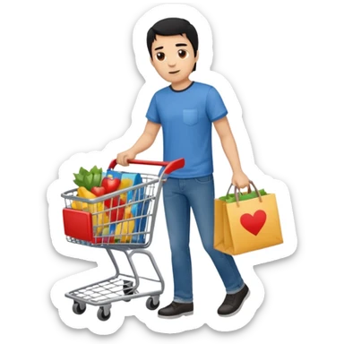 man-with-a-shopping-cart-full-body black hair light brown skin sticker