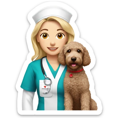 White skin nurse with brown Labradoodle Christmas sticker