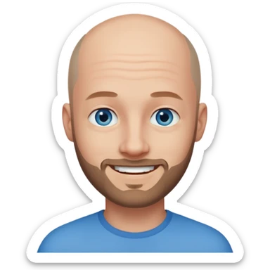 homme yeux bleus presque chauve et une barbe courte moins de chevaux et sourir sticker