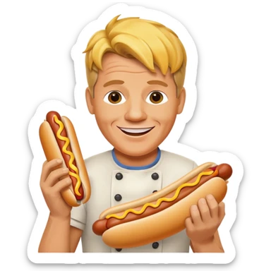 gordon ramsay hold a hotdog, happy smile sticker