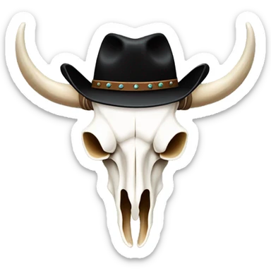Longhorn cow skull black cowboy hat with horns  sticker
