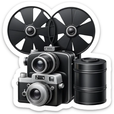 Vintage film camera with a traditional roll of 35mm film next to it sticker