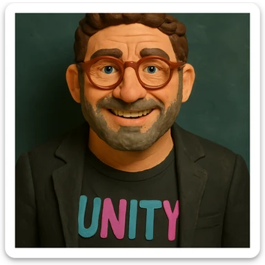 make the person look 15 years younger, keep claymation style portrait inspired by Gerard Butler sticker
