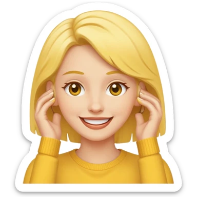 yellow face tucking her hairs behind her ear in flattery cuz a guy said she’s cute sticker