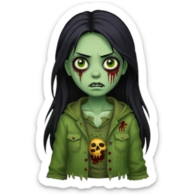 girl zombie with long black hair and green skin sticker
