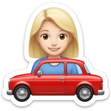 smiling girl by a car sticker