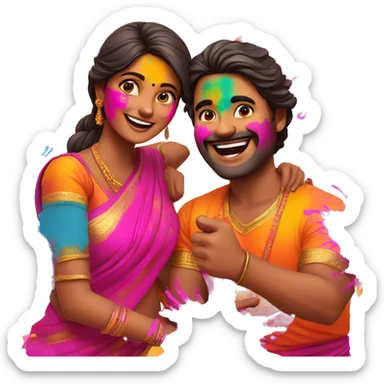 Couple celebrating holi sticker