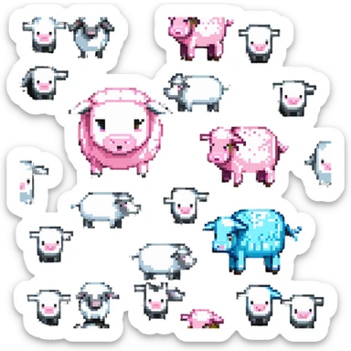 Minecraft style sheep and a blocky pig friend together sticker