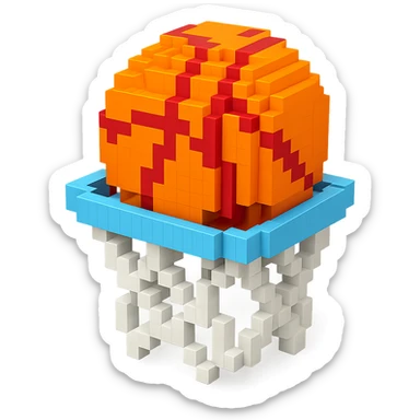 Voxel-style basketball in a net, no background, variation 6. sticker