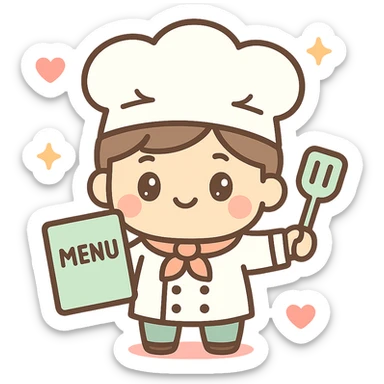 restaurant owner, kawaii chibi anime style, flat pastel colors, thick outlines, simple cute features sticker