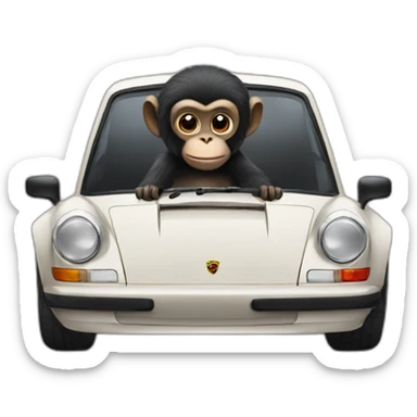 a black monkey sitting in a Porsche sticker