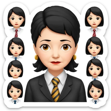 old woman with Necktie. different hair styles, black hair. sticker