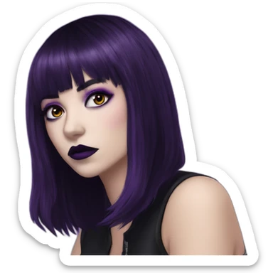 Elissabat-with-bangs-long-hair-dark-purple-and-black-vampire-goth-makeup-pinkeyes sticker