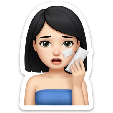 making a white skin black hair girl wearing tube using paper to swipe her tears because of stress ios memoji style sticker