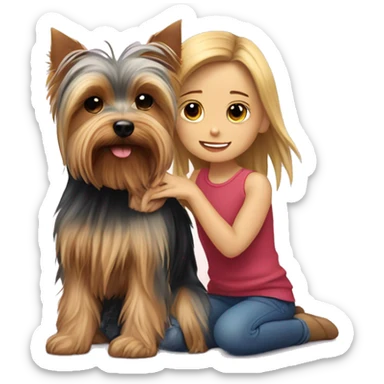 Yorkshire terrier in a cuddle with a girl.  sticker