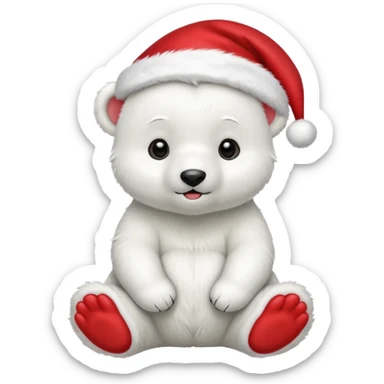 baby polar bear wearing red hat of santa claus sticker