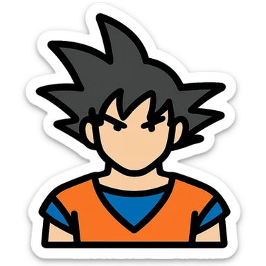 Goku, minimalist icon, spiky hair silhouette, orange and blue accents sticker