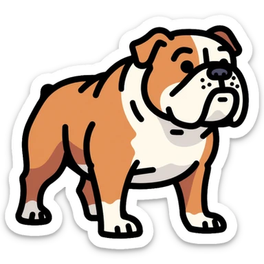 full body bulldog standing, muscular stocky build, short legs sticker